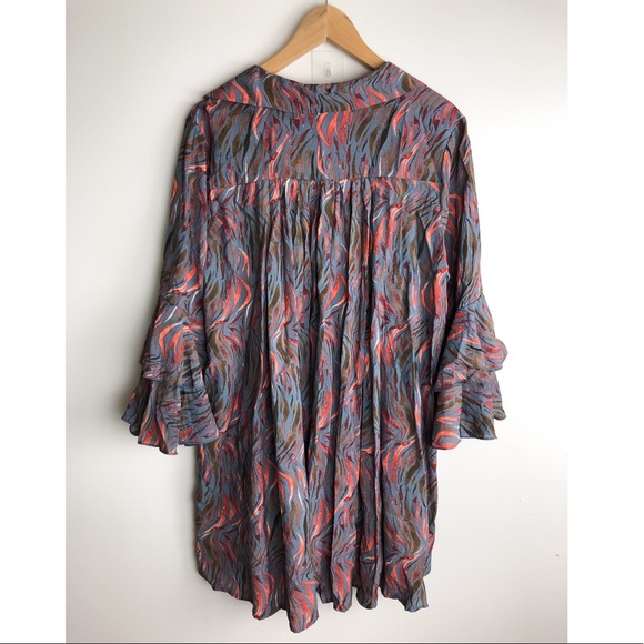 UMGEE Printed Collared Ruffle Bell Sleeve Dress - Picture 7 of 12